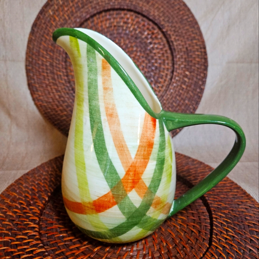 MCM Vintage Metlox Vernonware TAM O' SHANTER Plaid Gingham Glaze Pitcher Jug
